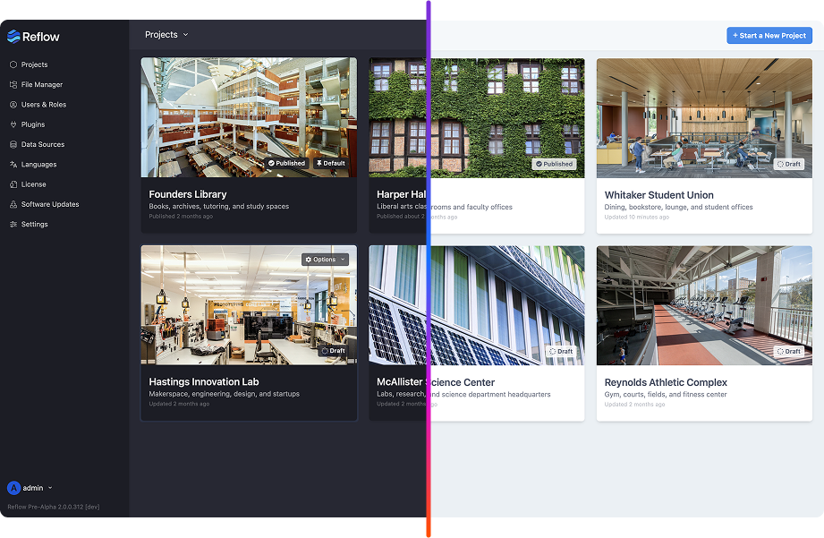 Split image showing light and dark mode features